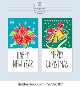 Greeting card, vector illustration. With the new year. Hand drawn.