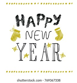 Greeting card, vector illustration. With the new year. Hand drawn.