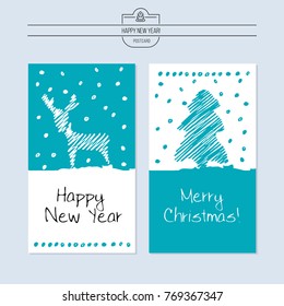 Greeting card, vector illustration. With the new year. Hand drawn.