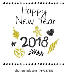 Greeting card, vector illustration. With the new year. Hand drawn.