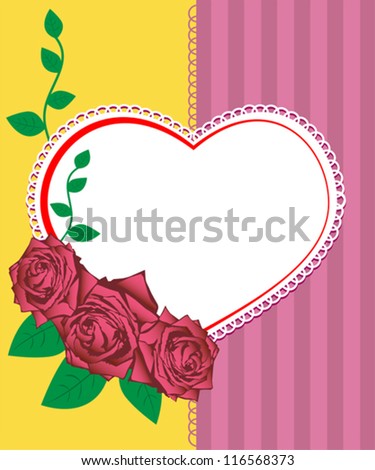 Greeting card - vector illustration of pink roses and heart