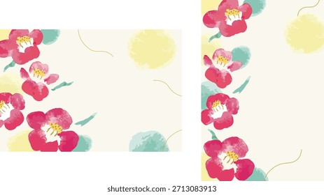 Cartão de saudação modelo de ilustração de vetor flor de camélia Japonês bonito cartão de saudação flor