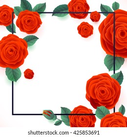 Greeting card with vector roses. Invitation card for wedding, birthday and other holiday and summer background. Vector design  illustration