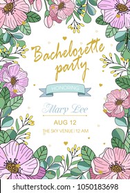 Greeting card, vector wedding invitation design with flowers, buds and leaves. flower background with floral elements for text, background. Template. Frame.