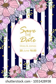 Greeting card, vector wedding invitation design with flowers, buds and leaves. flower background with floral elements for text, background. Template. Frame.