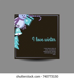 Greeting card with vector winter elements