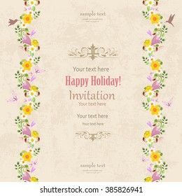 greeting card with vertical seamless borders of crocus and daffodils