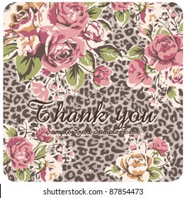 Greeting Card with vintage roses and leopard background