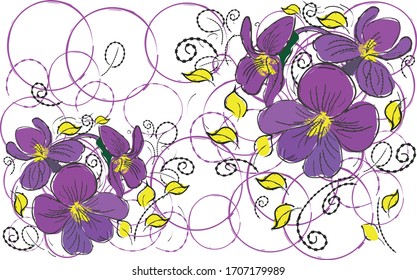 Greeting card violets abstraction spring purple with precepts