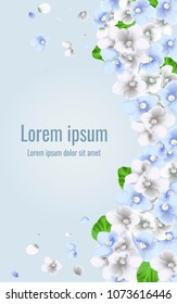 Greeting card with violets flowers Modern floral art in watercolor style for sales, 8 March, wedding, Valentine's Day, Mother's Day. Floral design for natural cosmetics, perfume, women products.