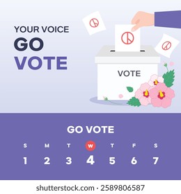 Greeting card for voting in the ballot box. Vector illustration