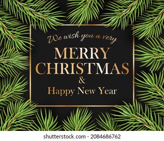 Greeting card we wish you a very Merry Christmas and Happy New Year. Vector illustration.