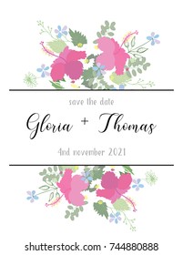 Greeting card for the wedding day with a bouquet of flowers. Flower composition to a celebratory event. Vector illustration