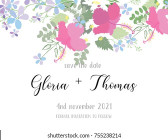 Greeting card for the wedding day with a bouquet of flowers. Flower composition to a celebratory event. Vector illustration