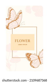 Greeting card or wedding invitation. Frame with flowers and butterflies.