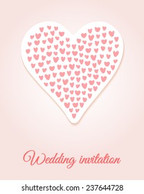 Greeting card "Wedding invitation", pattern of many little hearts in the shape of heart