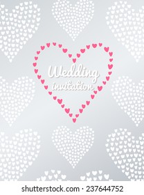Greeting card "Wedding invitation", pattern of many little hearts in the shape of heart