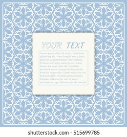 Greeting card or Wedding Invitation template. Abstract line pattern with place for the text. Geometric lace repeating pattern. Christmas decoration vector background
