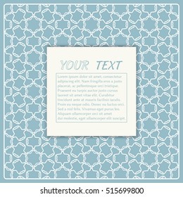 Greeting card or Wedding Invitation template. Abstract line pattern with place for the text. Geometric lace repeating pattern. Christmas decoration vector background