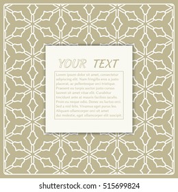 Greeting card or Wedding Invitation template. Abstract line pattern with place for the text. Geometric lace repeating pattern. Christmas decoration vector background