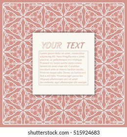 Greeting card or Wedding Invitation template. Abstract line pattern with place for the text. Geometric lace repeating pattern. Christmas decoration vector background