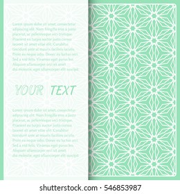 Greeting card or Wedding Invitation template. Abstract Line pattern background with place for the text. Geometric lace ornamental pattern. Christmas, New Year decor, vector background