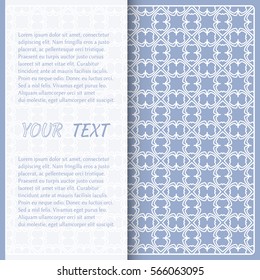 Greeting card or Wedding Invitation template. Abstract Line pattern background with place for the text. Geometric lace repeating texture, christmas decoration, vector trendy linear background