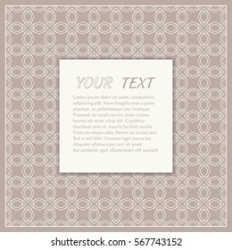 Greeting card or Wedding invitation template. Abstract line background with place for the text. Geometric trendy linear background, lace texture, tribal ethnic decorative ornament