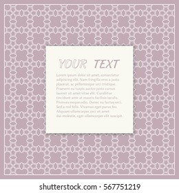 Greeting card or Wedding invitation template. Abstract line background with place for the text. Geometric trendy linear background, lace texture, tribal ethnic decorative ornament