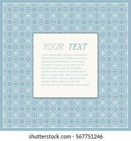 Greeting card or Wedding invitation template. Abstract line background with place for the text. Geometric trendy linear background, lace texture, tribal ethnic decorative ornament