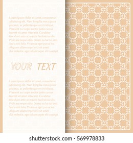 Greeting card or Wedding invitation template. Abstract line background with place for the text. Geometric trendy linear background, lace texture, tribal ethnic arabic, indian decorative ornament