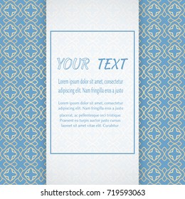 Greeting Card or Wedding Invitation template. Golden geometric pattern in ethnic arabian, indian style for card, cover, brochure, flyer. Line background, repeating texture