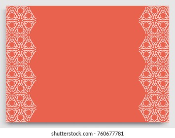 Greeting card or Wedding invitation template with lace borders, line geometric frame and place for the text, fashion . Trendy linear background, tribal ethnic arabic, indian decorative ornament