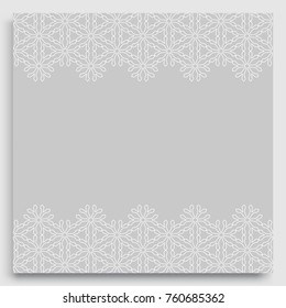 Greeting card or Wedding invitation template with lace borders. Line geometric frame and place for the text. Trendy linear background, tribal ethnic arabic, indian decorative ornament