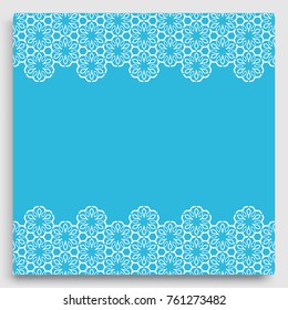 Greeting card or Wedding invitation template with lace borders. Line geometric frame and place for the text. Trendy linear background, tribal ethnic arabic, indian decorative ornament