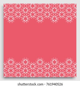 Greeting card or Wedding invitation template with lace borders. Line geometric frame and place for the text. Trendy linear background, tribal ethnic arabic, indian decorative ornament