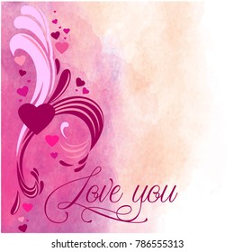 Greeting card to the wedding or Valentine's Day, abstract decor elements for your design. Vector illustration. Watercolor.Hand painting. Inscription.