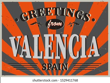 Greeting card Welcome from Valencia Spain, for print or web, authentic looking souvenir.