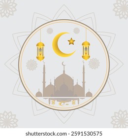 Greeting card welcoming the month of Ramadan or Eid al-Fitr with luxurious and decorative ornaments. Vector greeting card, background