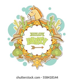 Greeting card in western style with cowboy decorative elements for boy's birthday party