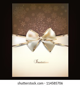 Greeting card with white bow and copy space. Vector illustration