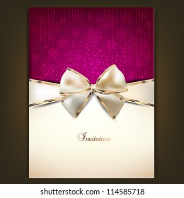 Greeting card with white bow and copy space. Vector illustration