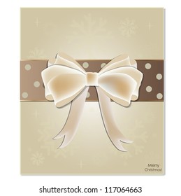 Greeting card with white bow. Vector illustration.