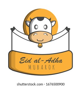 greeting card white cow vector for muslim Eid al-Adha/ idul adha. poster for social media. Eid Mubarak for the celebration of Muslim. vector illustration