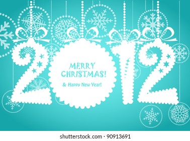 Tarjeta de felicitación con dígitos blancos 2012. Feliz Navidad y Feliz Año Nuevo