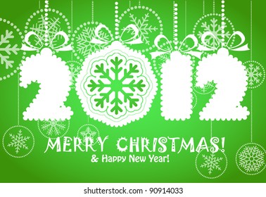 Tarjeta de felicitación con dígitos blancos 2012. Feliz Navidad y feliz año nuevo