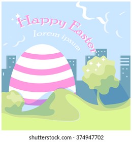  Greeting card with white Easter egg in a strip. Vector illustration