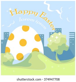  Greeting card with white Easter egg. Vector illustration