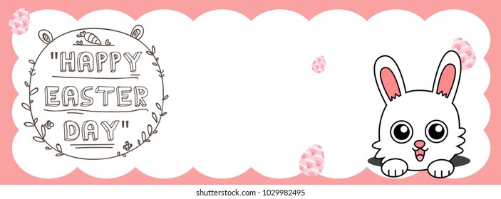 Greeting card with with white Easter rabbit. Funny bunny concept . Easter Bunny cute character design.