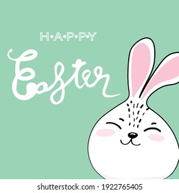 Greeting card with white Easter rabbit.